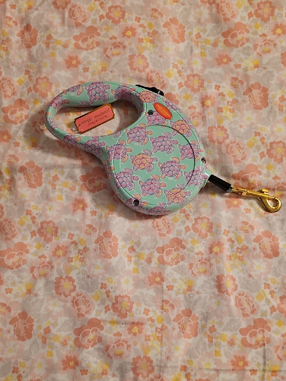 Simply Southern Mint Turtle Retractable Dog Leash with Gold Accents